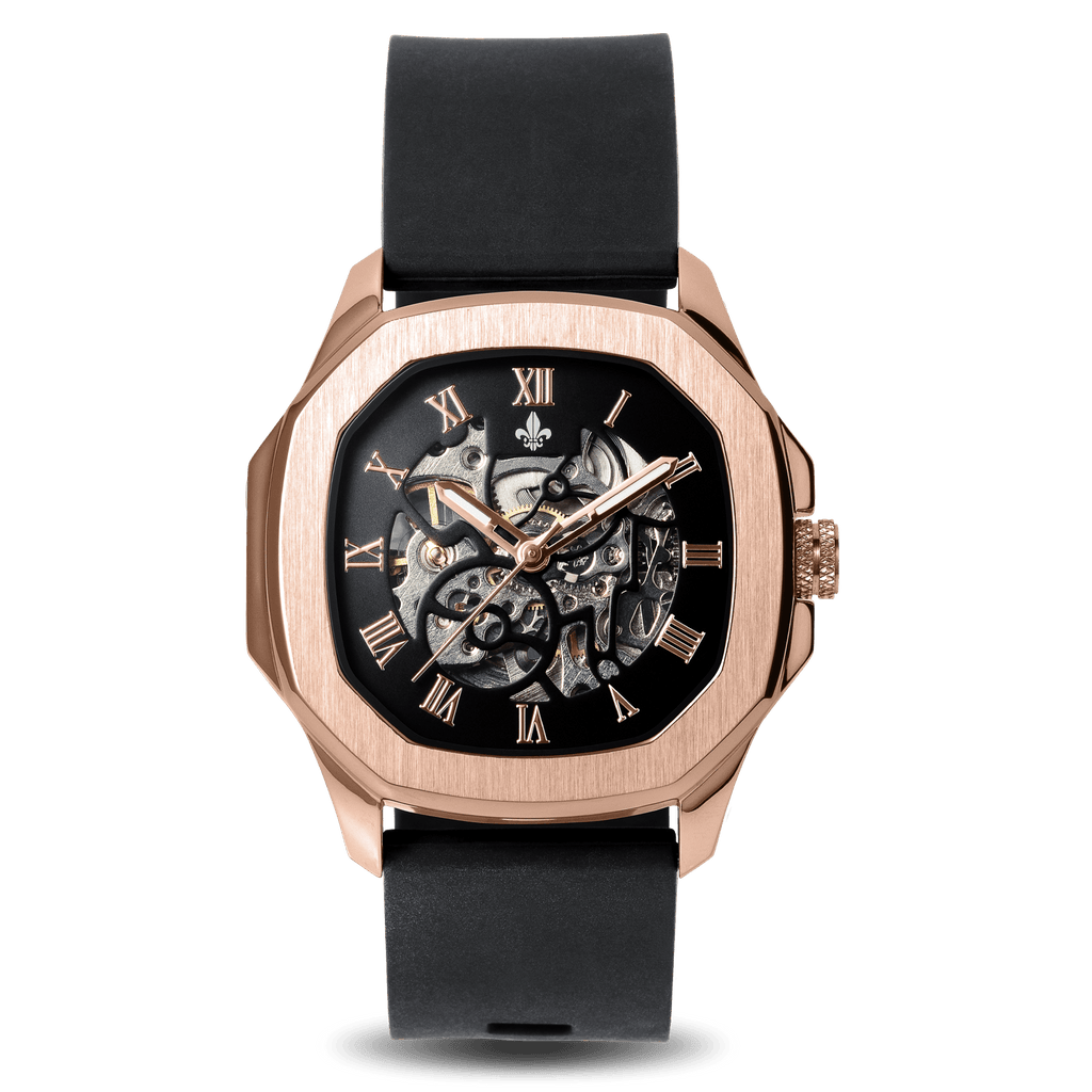 The Avalon Rose Gold + Blue Leather Croc Pattern Strap