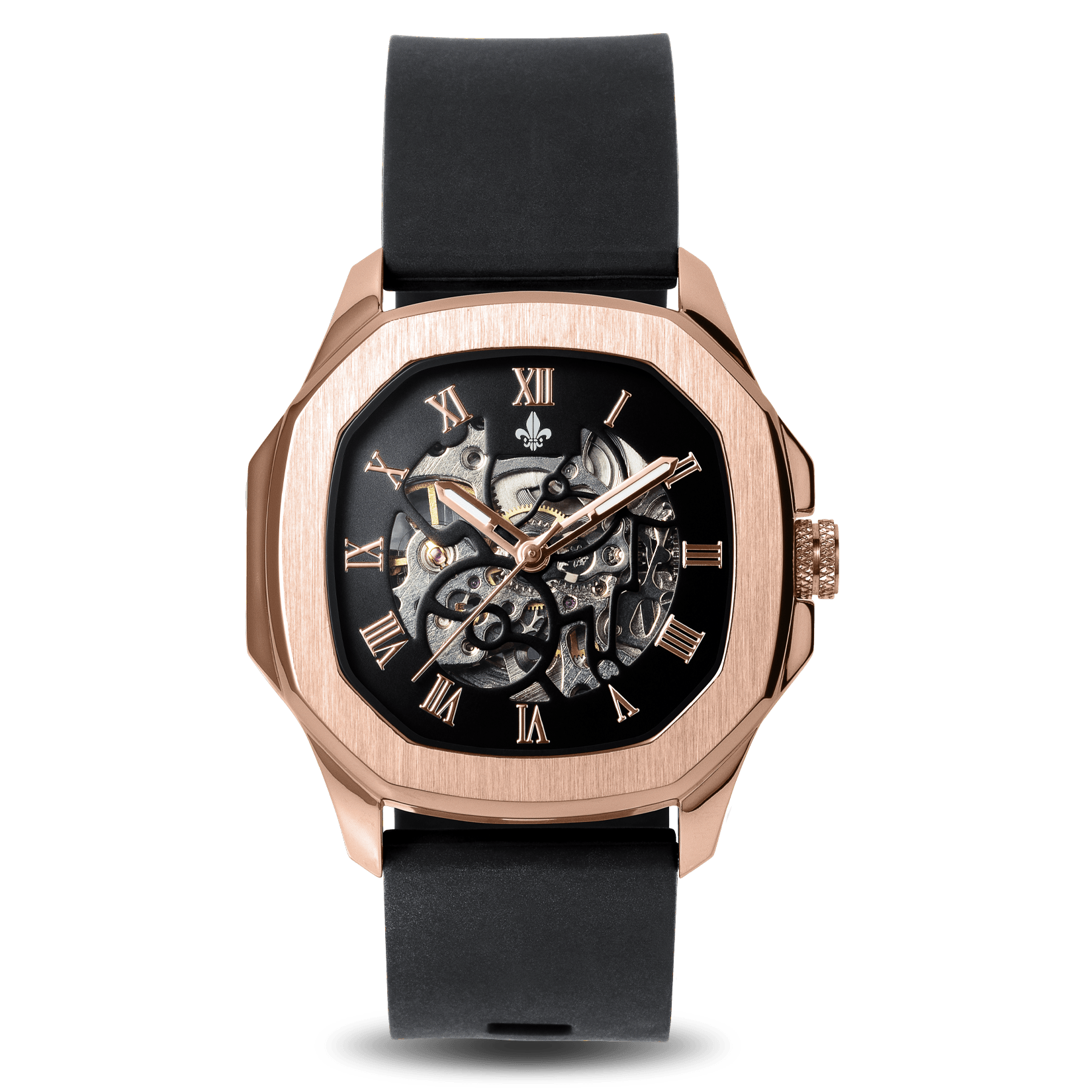The Avalon Rose Gold + Blue Leather Croc Pattern Strap