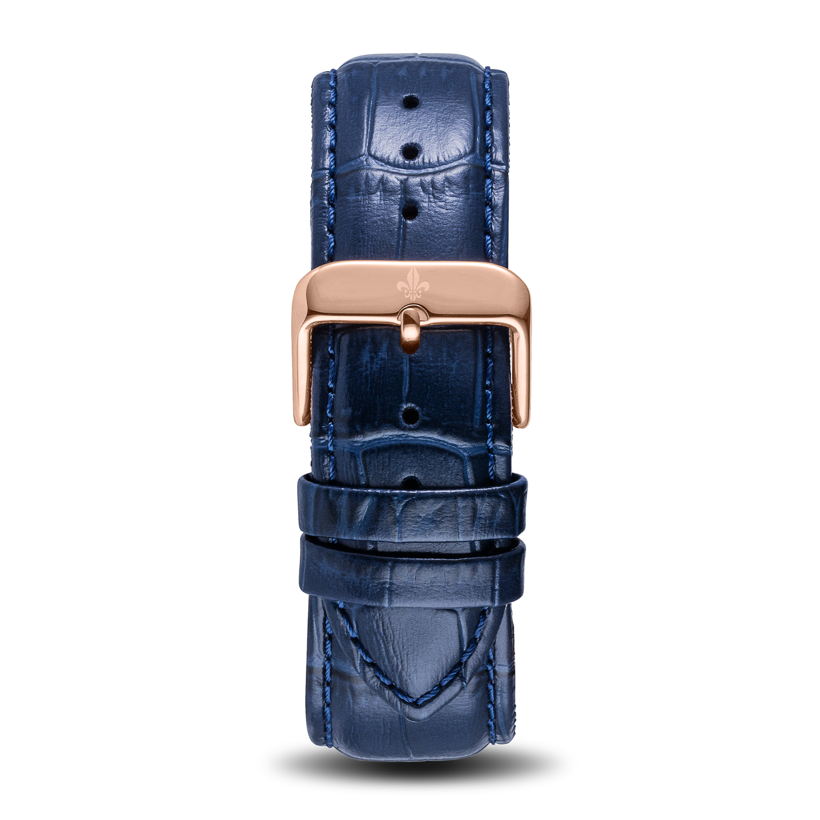 The Avalon Rose Gold + Blue Leather Croc Pattern Strap