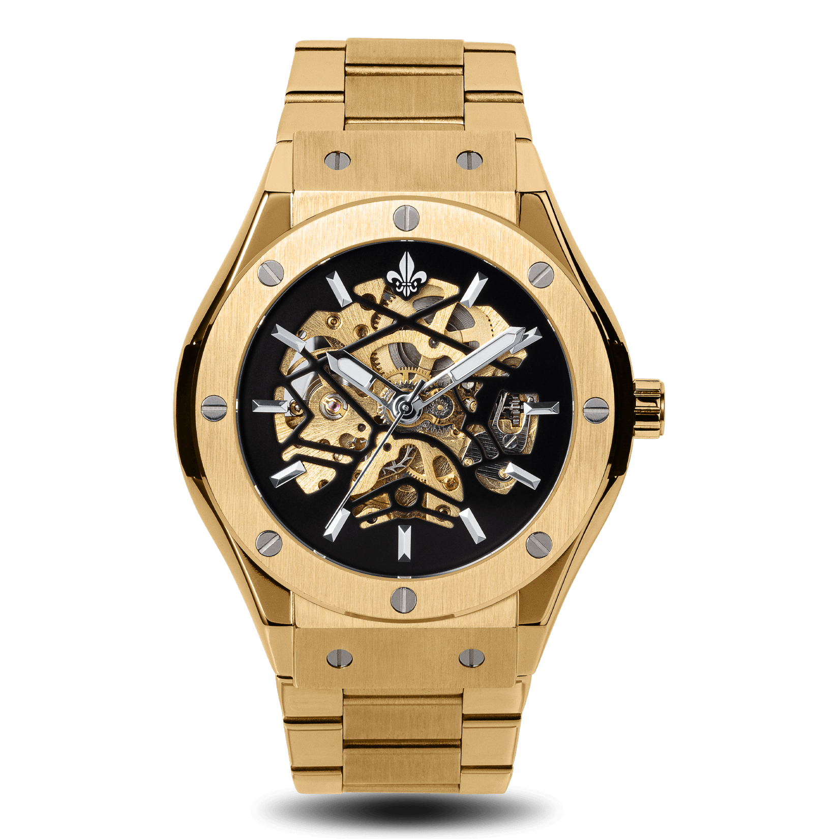 Prague Skeleton Automatic Deluxe - Gold + Gold Link Strap