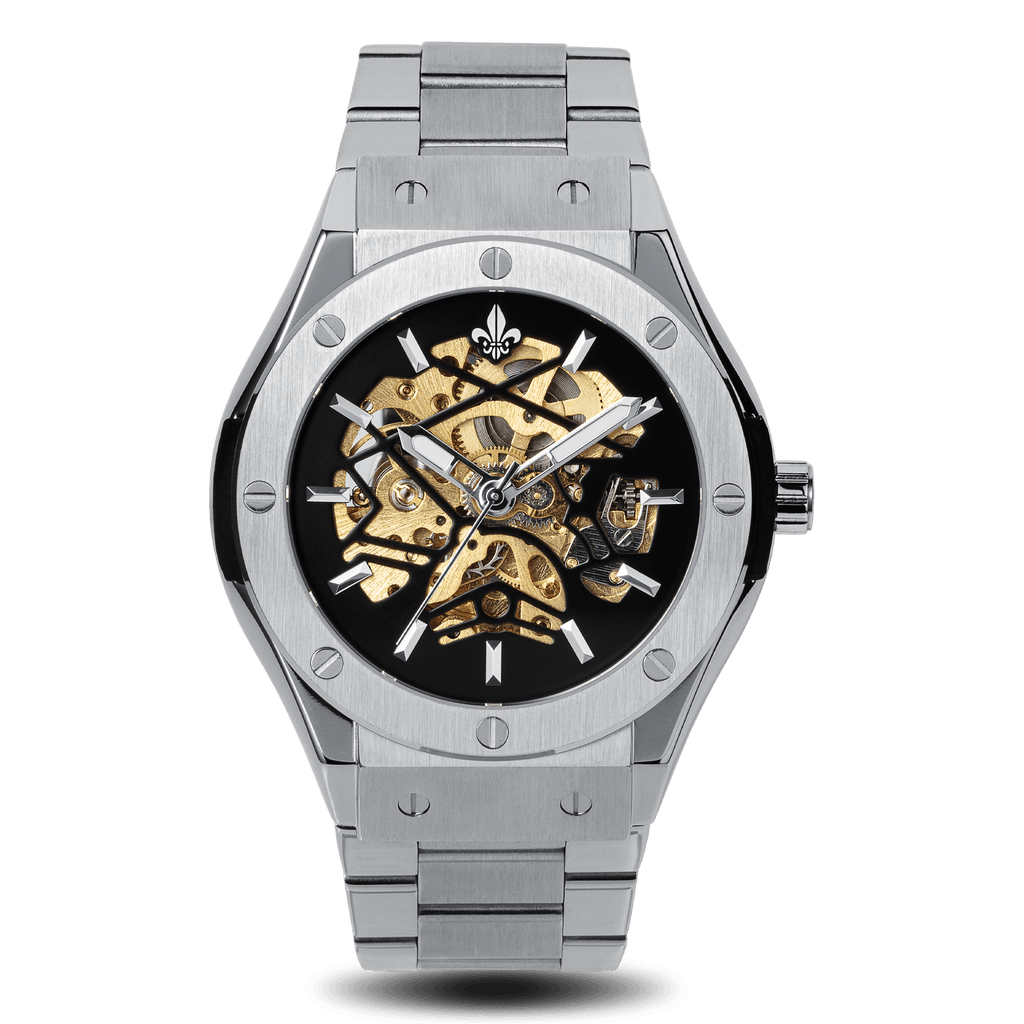 Prague Skeleton Automatic Deluxe - Silver + Silver Link Strap