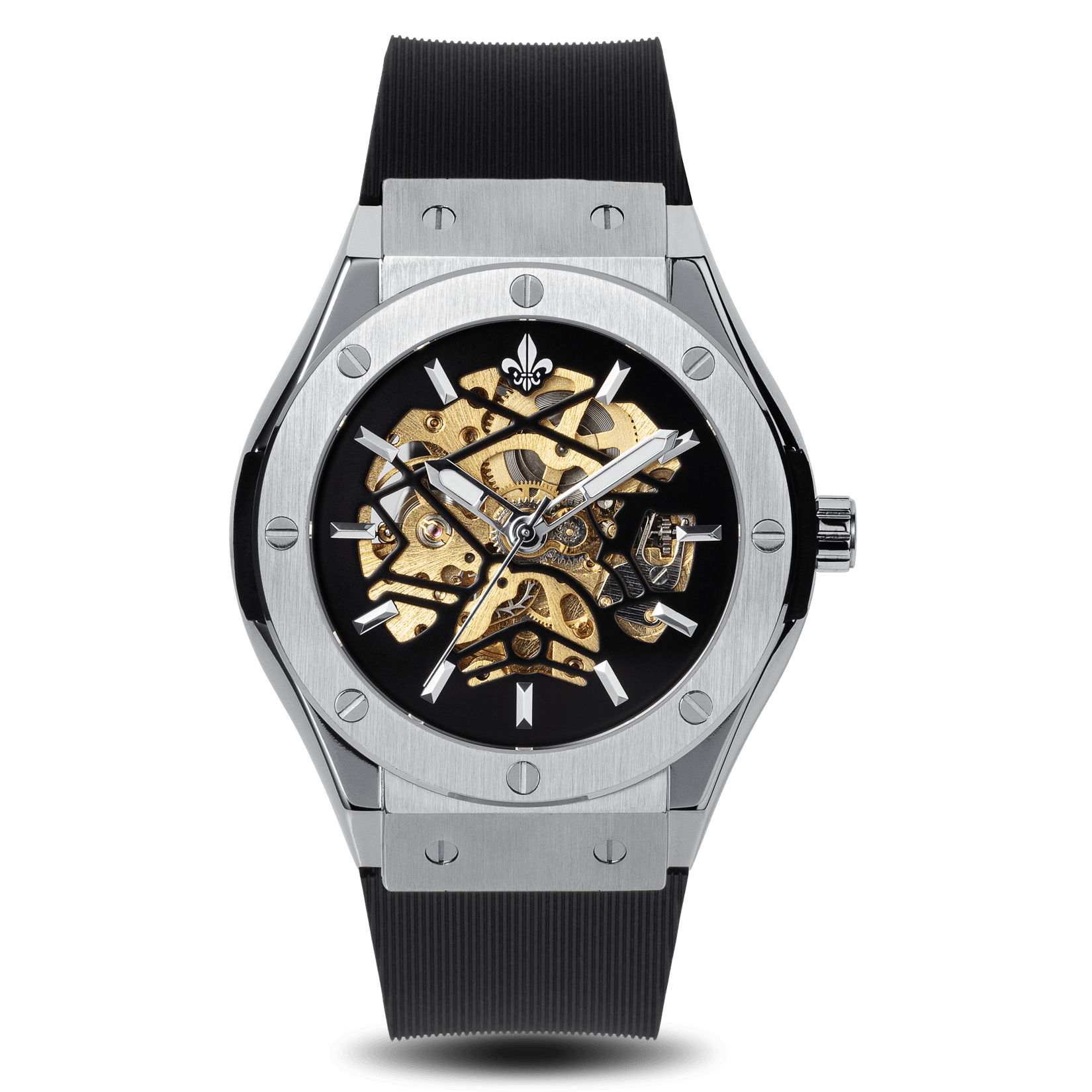 Prague Skeleton Automatic Deluxe - Silver + Green Leather Strap